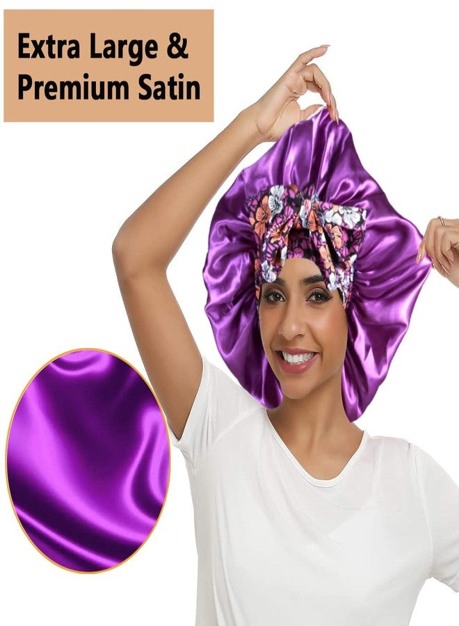 Heniho 2pcs Large Silky Bonnets with tie Band Braid Bonnet, Satin Bonnet for Sleeping Curly Hair, E - Image 2